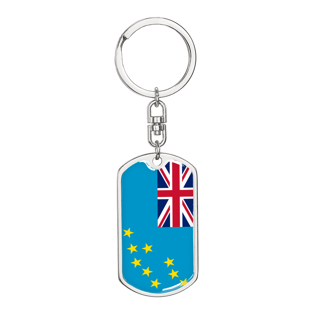 Tuvalu Flag Swivel Keychain Dog Tag Stainless Steel or 18k Gold-Express Your Love Gifts