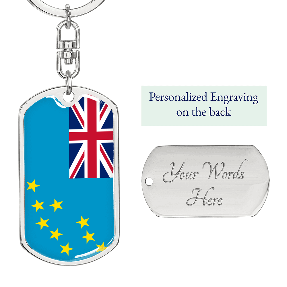 Tuvalu Flag Swivel Keychain Dog Tag Stainless Steel or 18k Gold-Express Your Love Gifts
