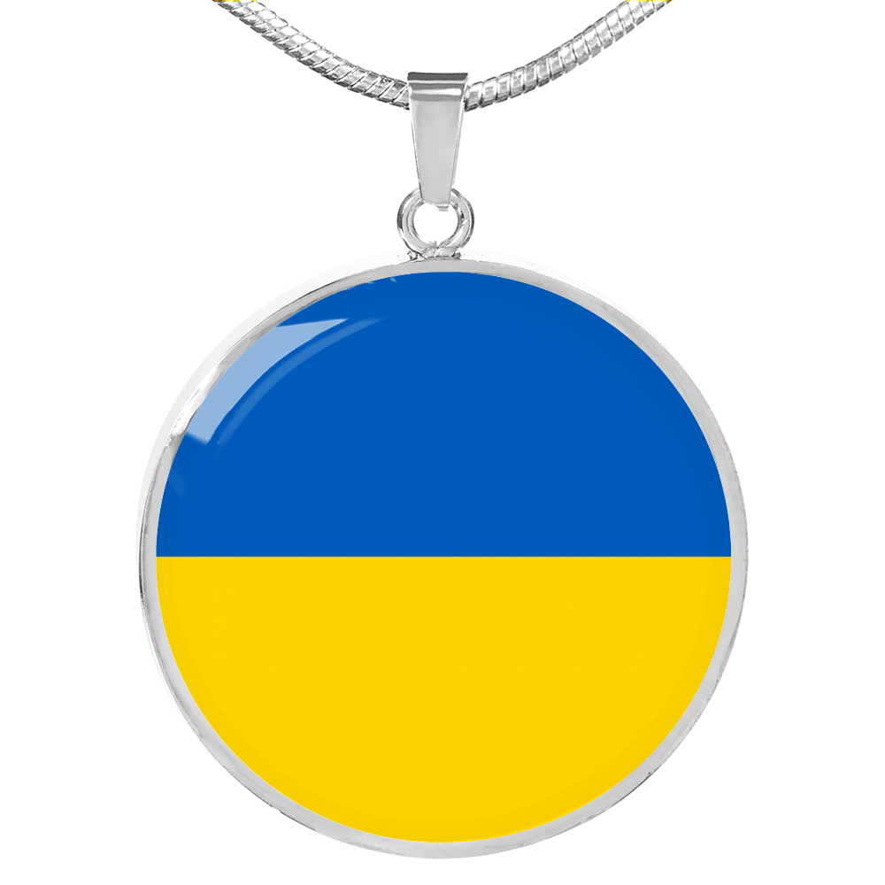 Ukraine Flag Necklace Circle Pendant Stainless Steel or 18k Gold 18-22"-Express Your Love Gifts