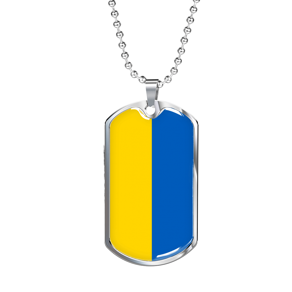 Ukraine Flag Necklace Stainless Steel or 18k Gold Dog Tag 24" Chain-Express Your Love Gifts