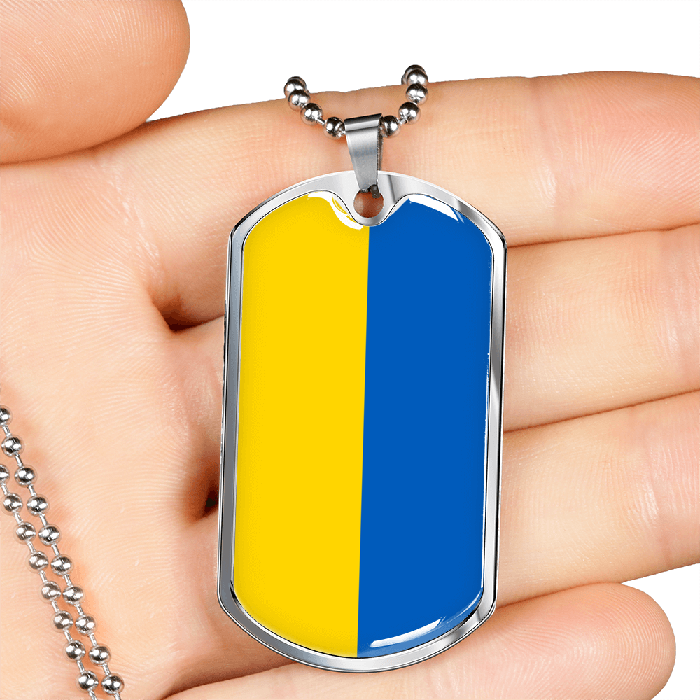 Ukraine Flag Necklace Stainless Steel or 18k Gold Dog Tag 24" Chain-Express Your Love Gifts