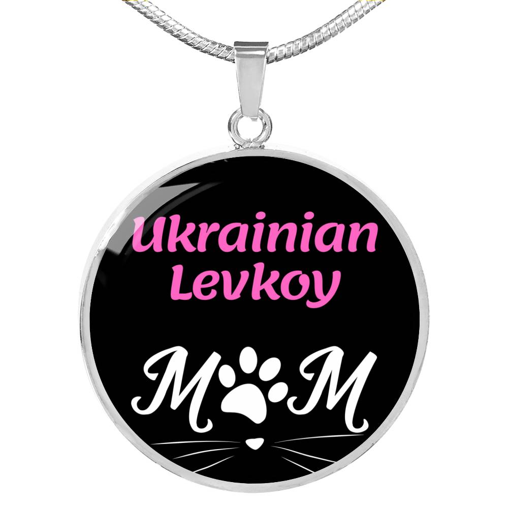 Ukrainian Levkoy Cat Mom Necklace Circle Pendant Stainless Steel or 18k Gold 18-22"-Express Your Love Gifts