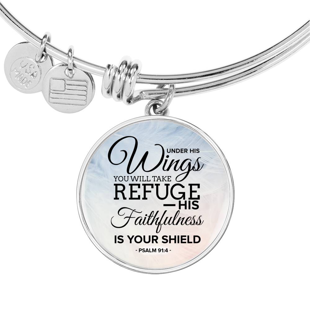 Under His Wings Circle Pendant Bangle Stainless Steel or 18k Gold 18-22"-Express Your Love Gifts