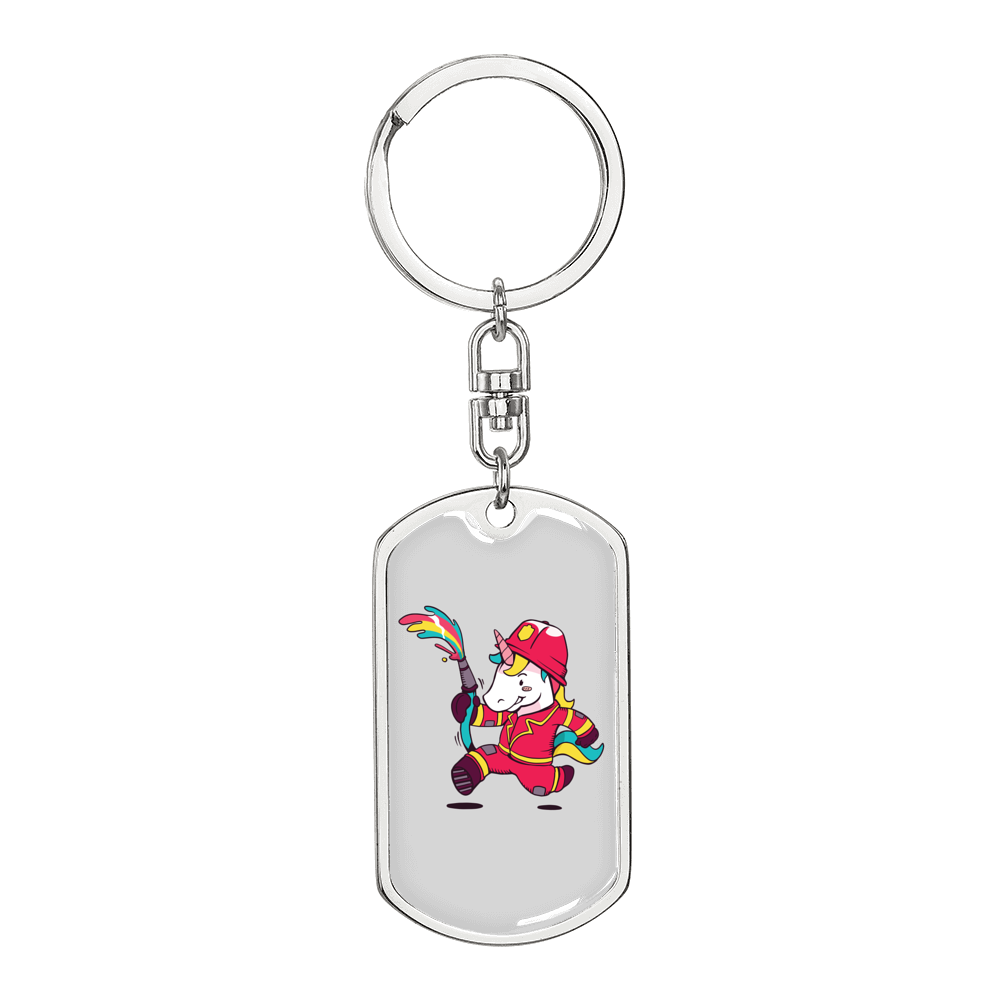 Unicorn Firefighter Keychain Stainless Steel or 18k Gold Dog Tag Keyring-Express Your Love Gifts