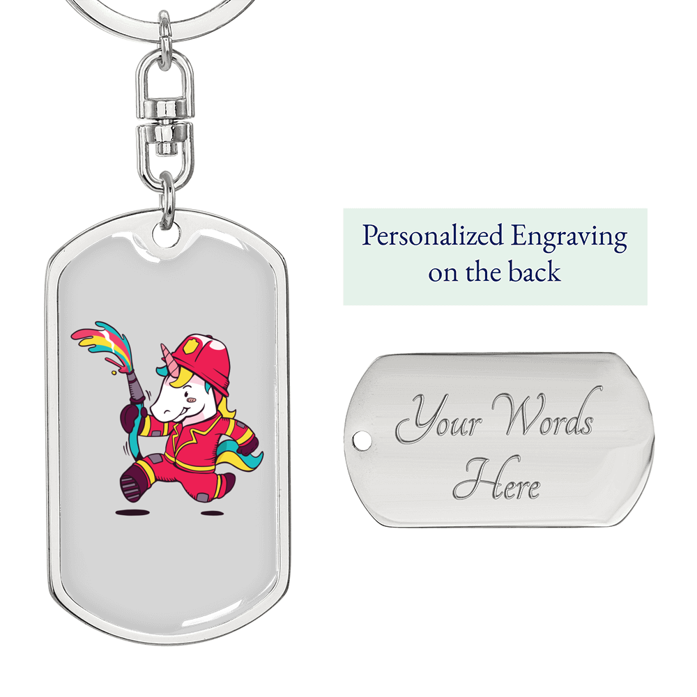 Unicorn Firefighter Keychain Stainless Steel or 18k Gold Dog Tag Keyring-Express Your Love Gifts