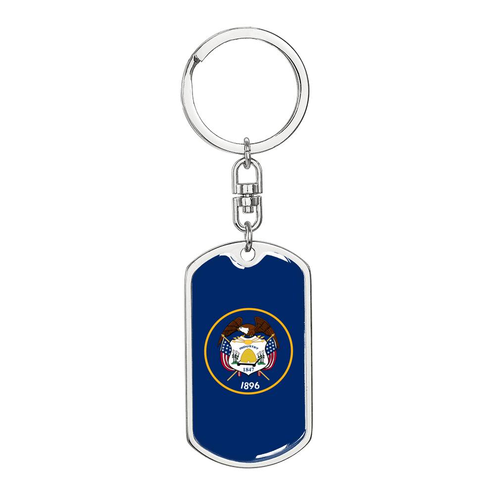 Utah State Flag Keychain Dog Tag Stainless Steel or 18k Gold-Express Your Love Gifts