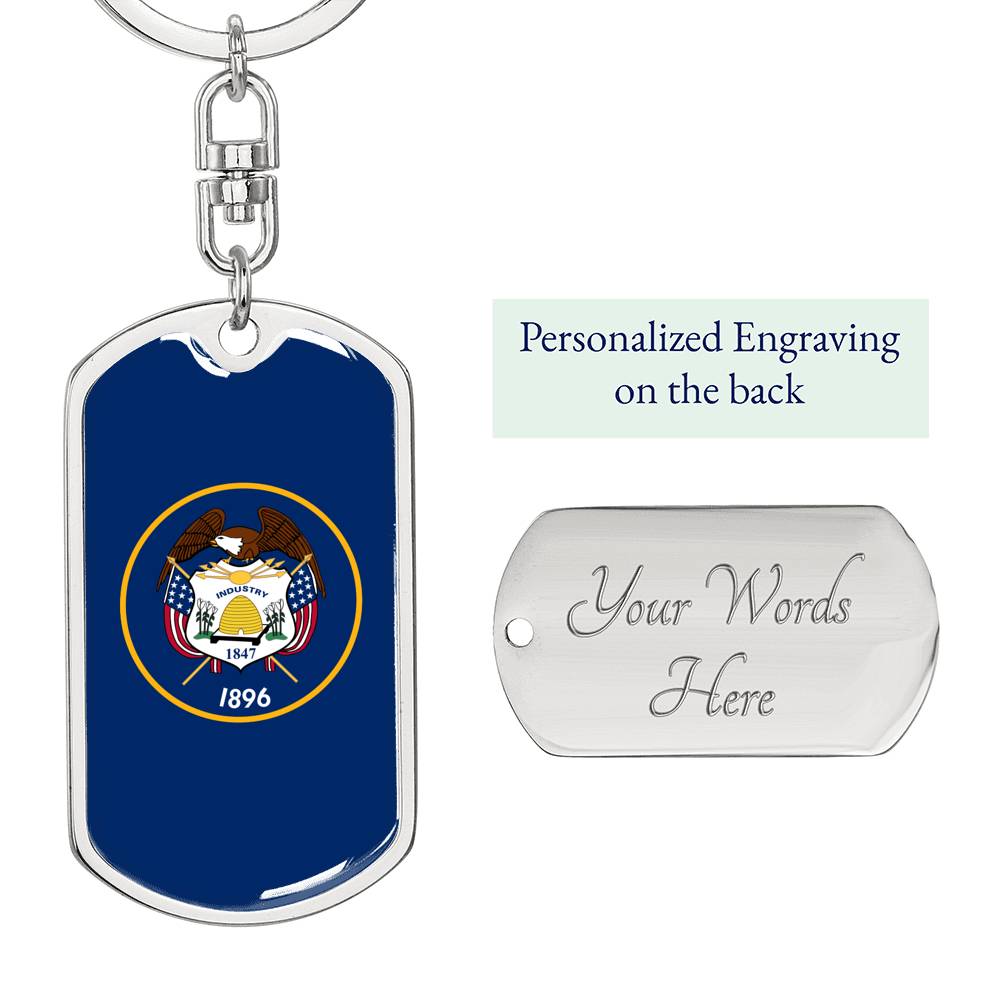 Utah State Flag Keychain Dog Tag Stainless Steel or 18k Gold-Express Your Love Gifts