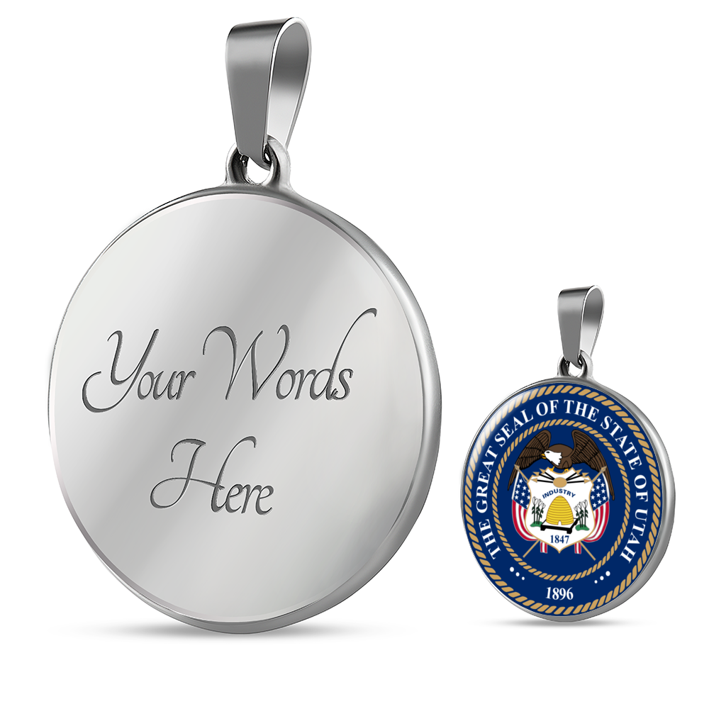 Utah State Seal Necklace Circle Pendant Stainless Steel or 18k Gold 18-22"-Express Your Love Gifts
