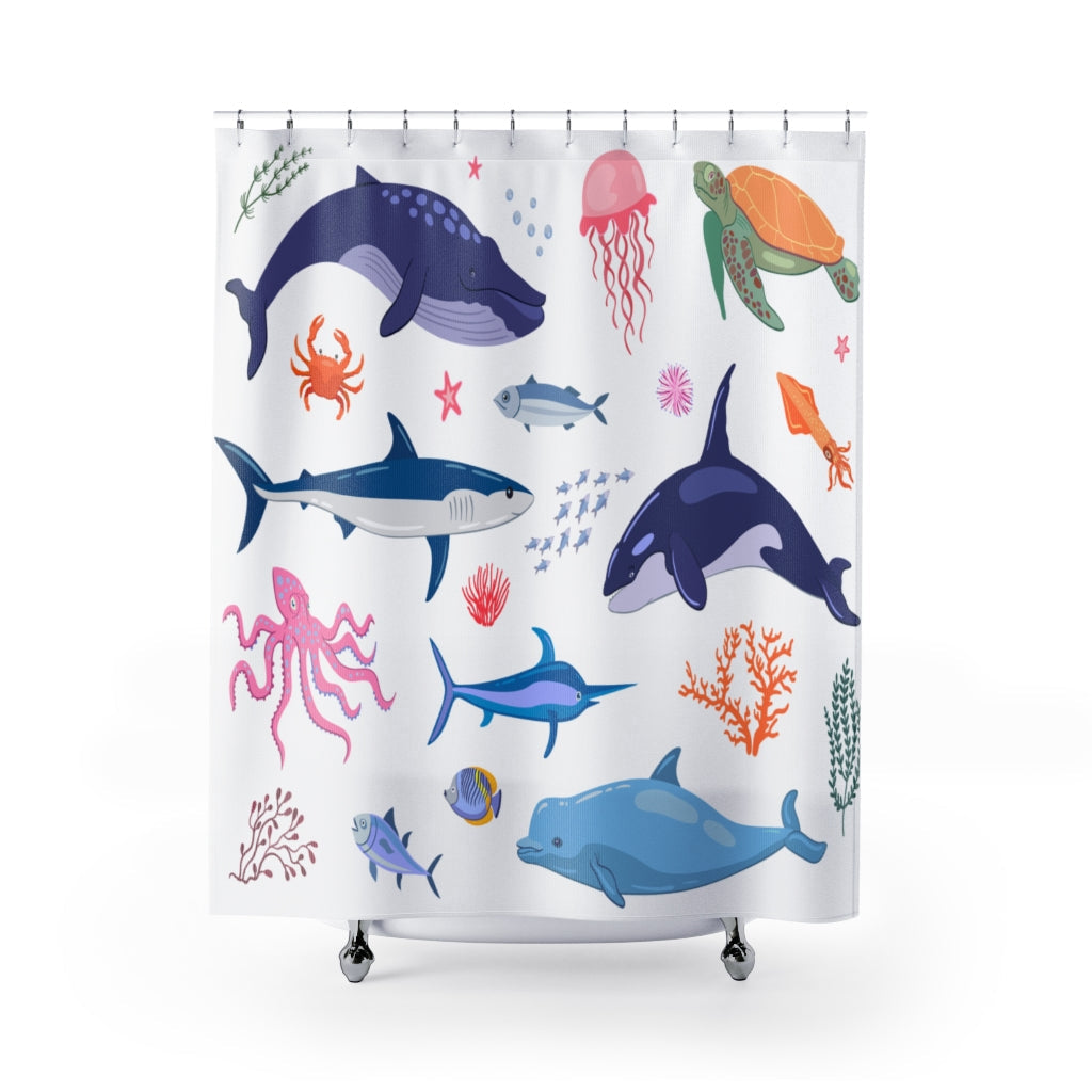 Various Marine Animals Stylish Design 71" x 74" Elegant Waterproof Shower Curtain for a Spa-like Bathroom Paradise Exceptional Craftsmanship-Express Your Love Gifts