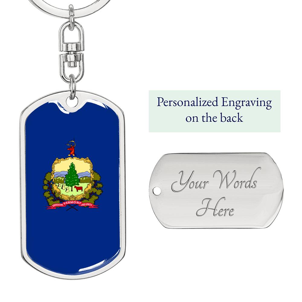 Vermont State Flag Keychain Dog Tag Stainless Steel or 18k Gold-Express Your Love Gifts