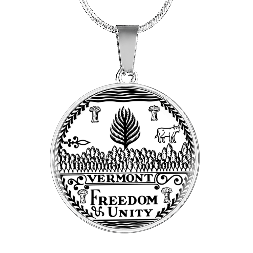 Vermont State Seal Necklace Circle Pendant Stainless Steel or 18k Gold 18-22"-Express Your Love Gifts
