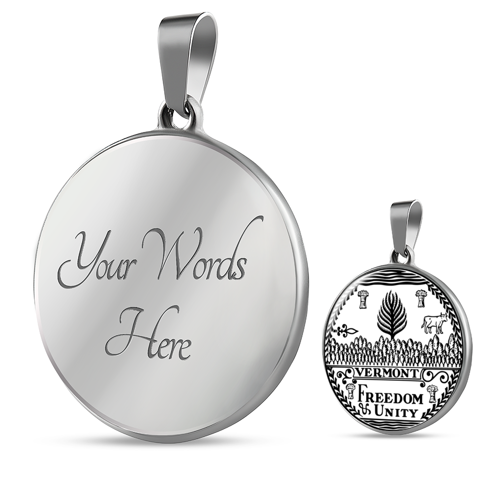 Vermont State Seal Necklace Circle Pendant Stainless Steel or 18k Gold 18-22"-Express Your Love Gifts