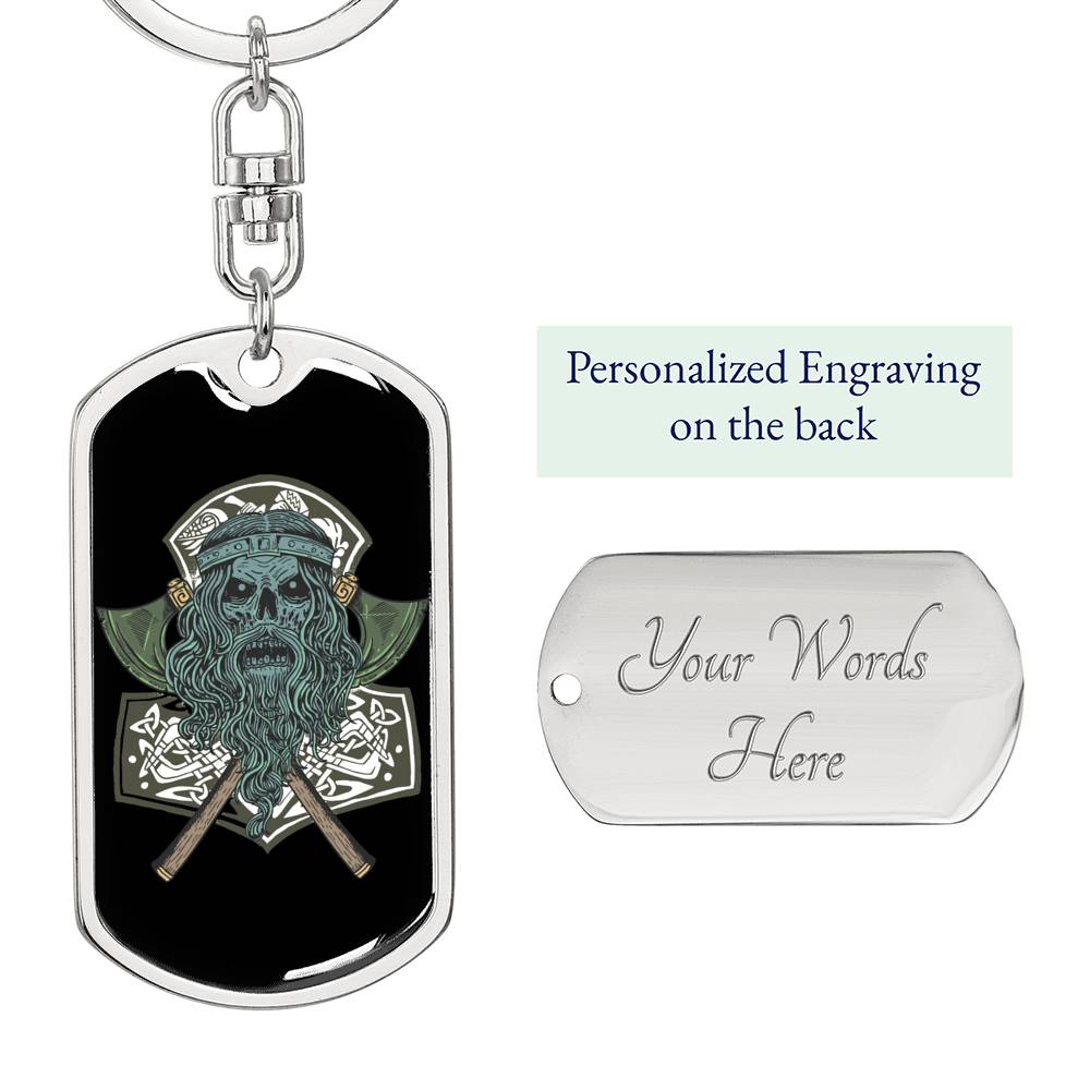 Viking Skull Soldier Keychain Dog Tag Stainless Steel or 18k Gold-Express Your Love Gifts