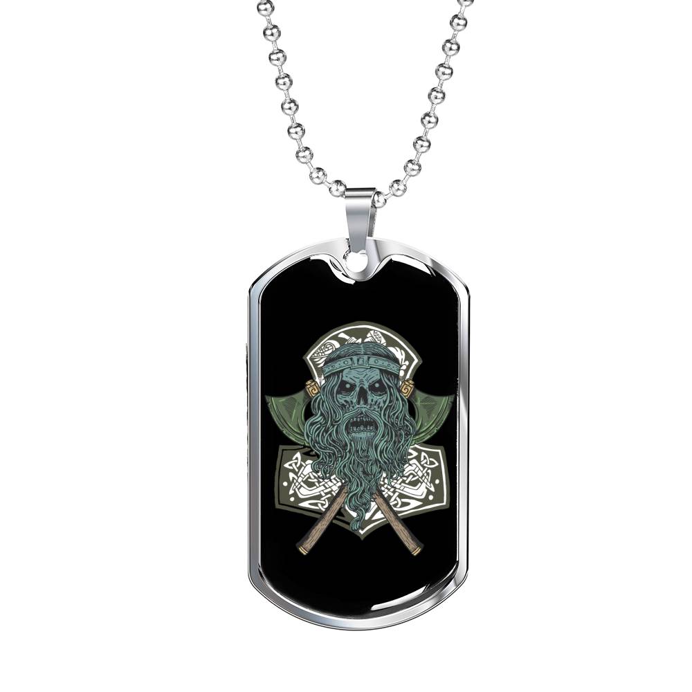 Viking Skull Soldier Necklace Stainless Steel or 18k Gold Dog Tag 24" Chain-Express Your Love Gifts