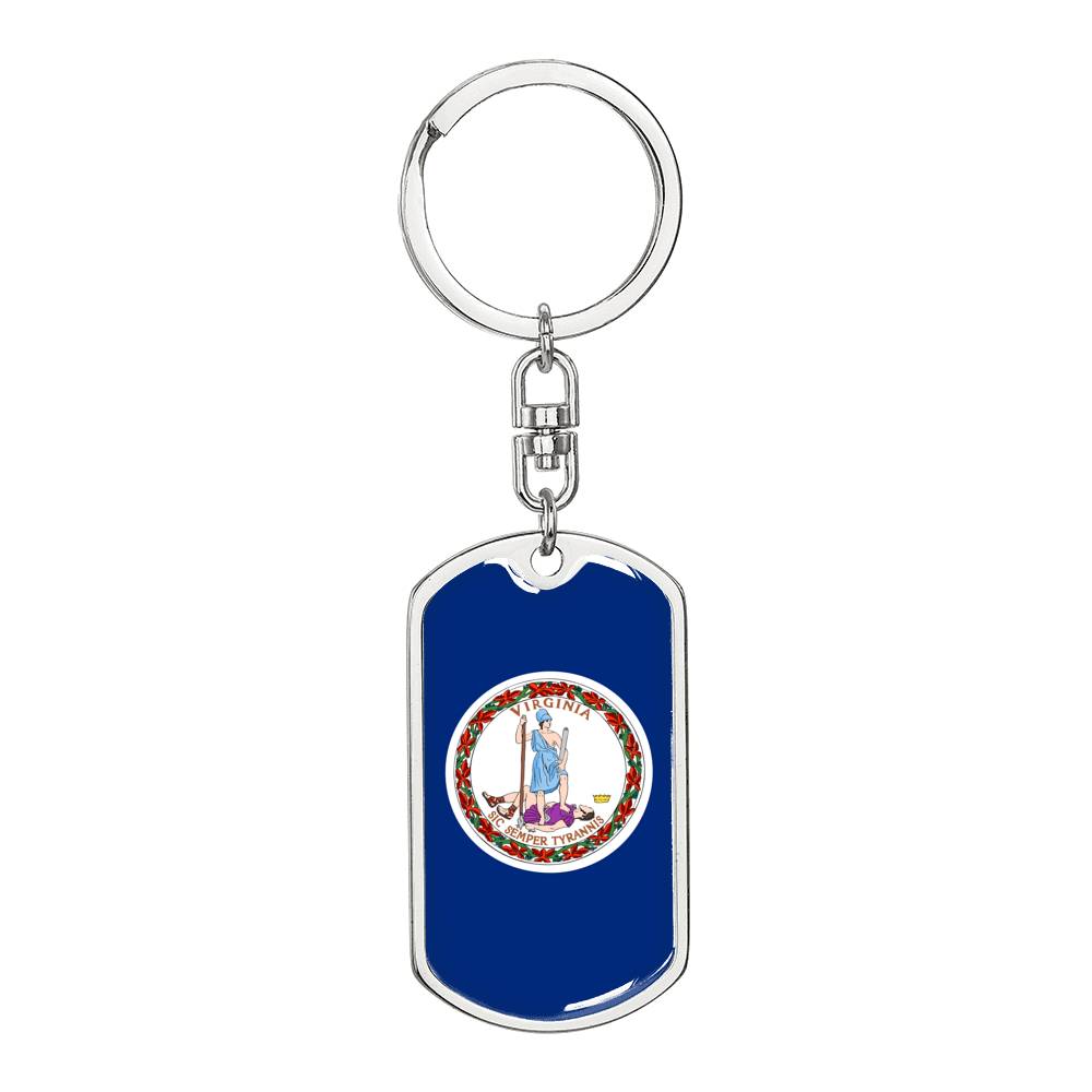 Virginia State Flag Keychain Dog Tag Stainless Steel or 18k Gold-Express Your Love Gifts
