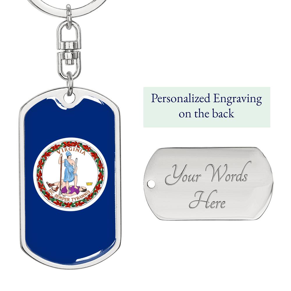 Virginia State Flag Keychain Dog Tag Stainless Steel or 18k Gold-Express Your Love Gifts