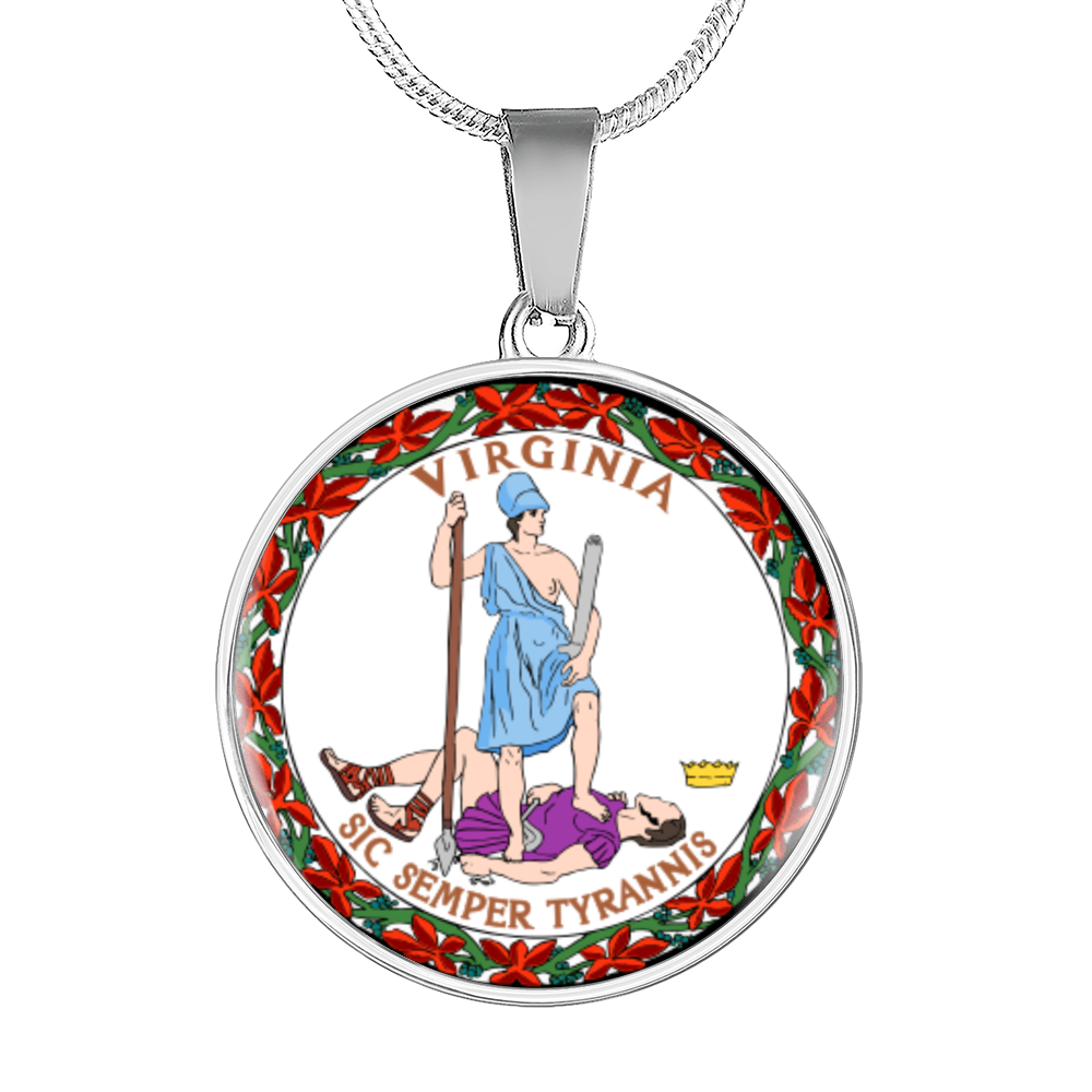 Virginia State Seal Necklace Circle Pendant Stainless Steel or 18k Gold 18-22"-Express Your Love Gifts