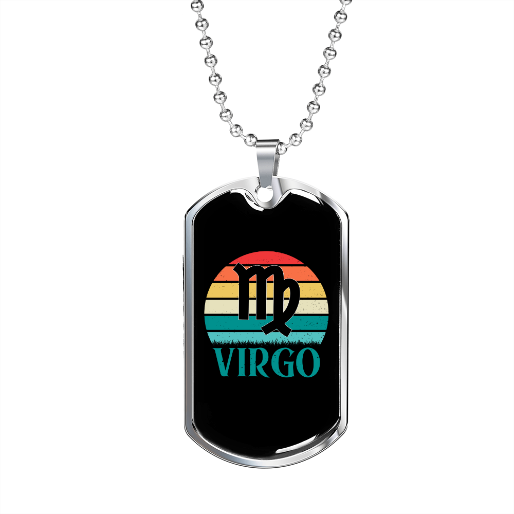 Virgo Colors Zodiac Necklace Stainless Steel or 18k Gold Dog Tag 24" Chain-Express Your Love Gifts
