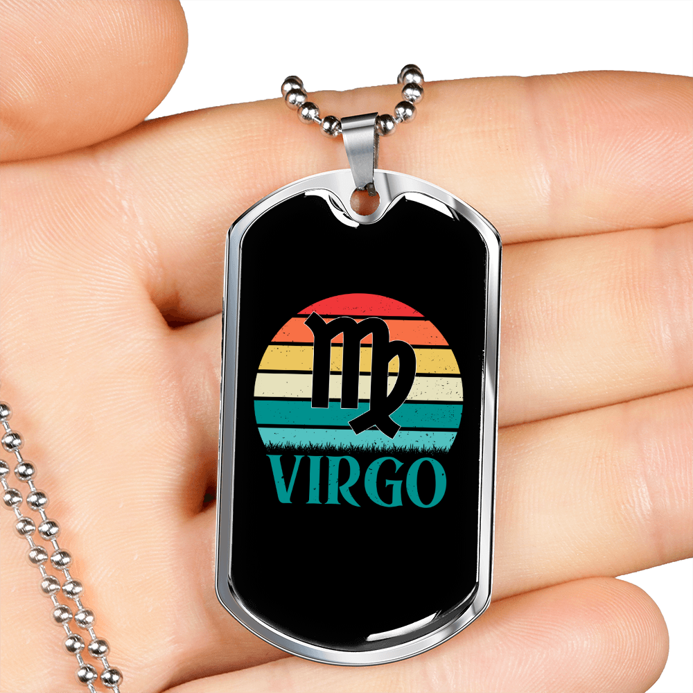 Virgo Colors Zodiac Necklace Stainless Steel or 18k Gold Dog Tag 24" Chain-Express Your Love Gifts