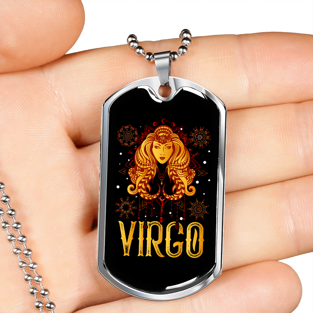 Virgo Golden Lady Zodiac Necklace Stainless Steel or 18k Gold Dog Tag 24" Chain-Express Your Love Gifts