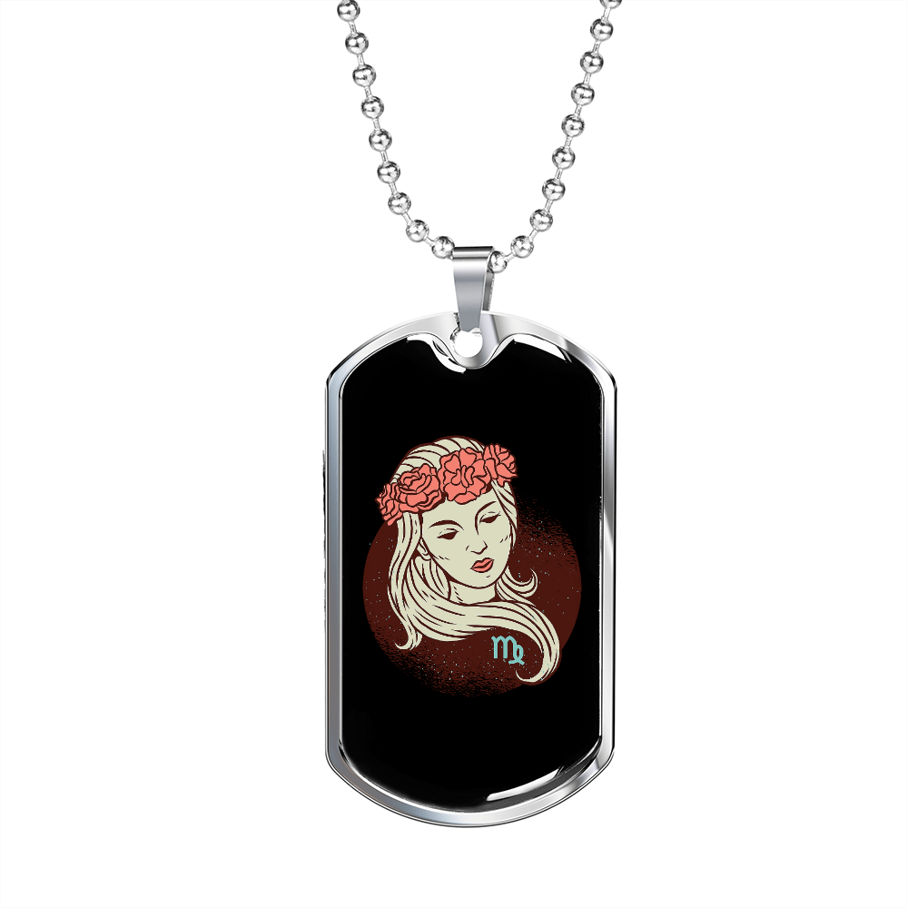 Virgo Lady Zodiac Necklace Stainless Steel or 18k Gold Dog Tag 24" Chain-Express Your Love Gifts