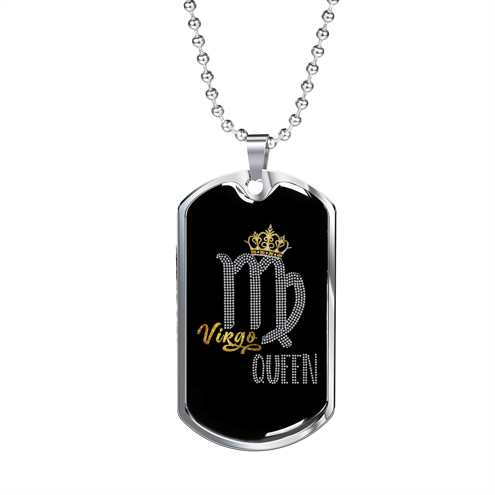 Virgo Queen Zodiac Necklace Stainless Steel or 18k Gold Dog Tag 24" Chain-Express Your Love Gifts