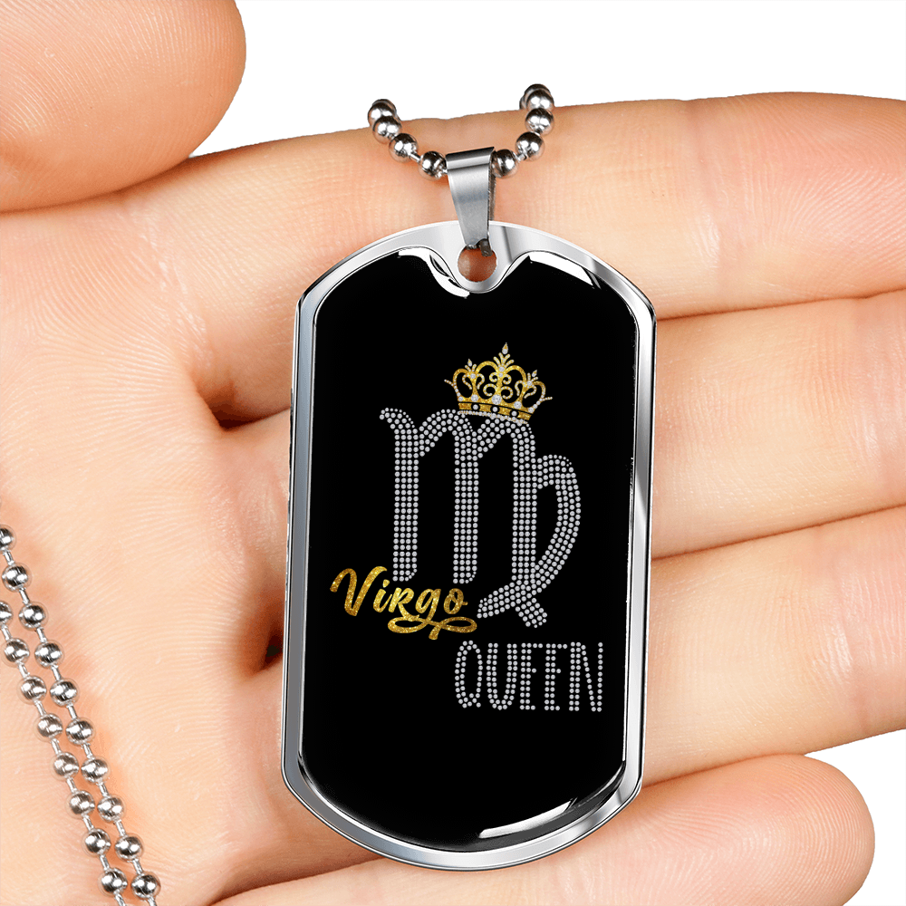 Virgo Queen Zodiac Necklace Stainless Steel or 18k Gold Dog Tag 24" Chain-Express Your Love Gifts