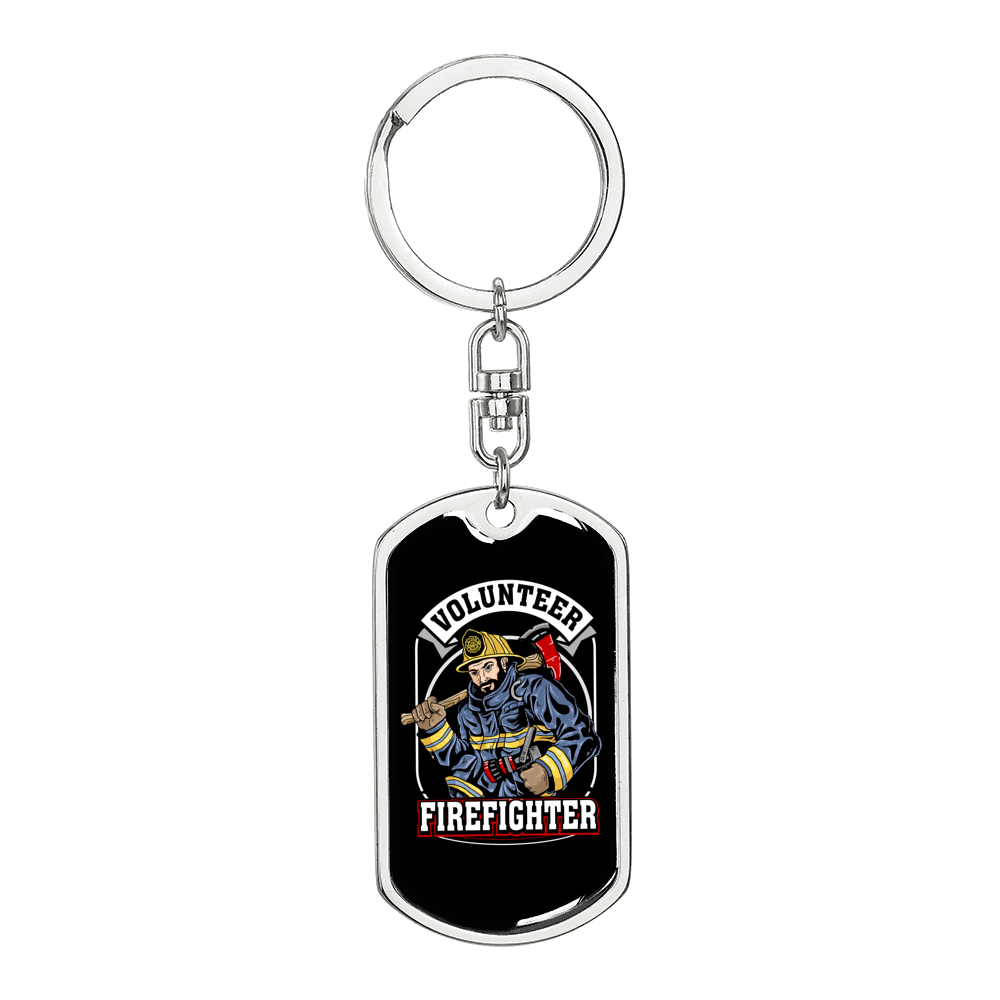 Volunteer Firefighter Keychain Stainless Steel or 18k Gold Dog Tag Keyring-Express Your Love Gifts