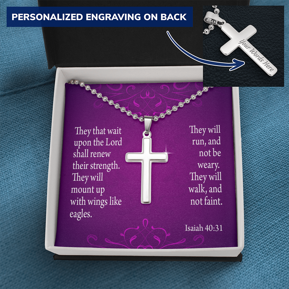 Wait Upon The Lord Isaiah 40:31 Cross Necklace Message Card W Ball Chain Pendant-Express Your Love Gifts