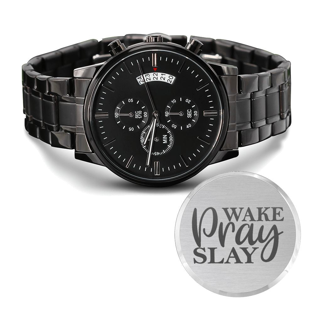 Wake Pray Slay Engraved Bible Verse Men&#39;s Watch Multifunction Stainless Steel W Copper Dial-Express Your Love Gifts