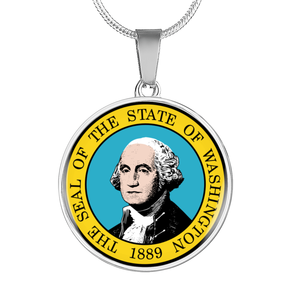 Washington State Seal Necklace Circle Pendant Stainless Steel or 18k Gold 18-22"-Express Your Love Gifts