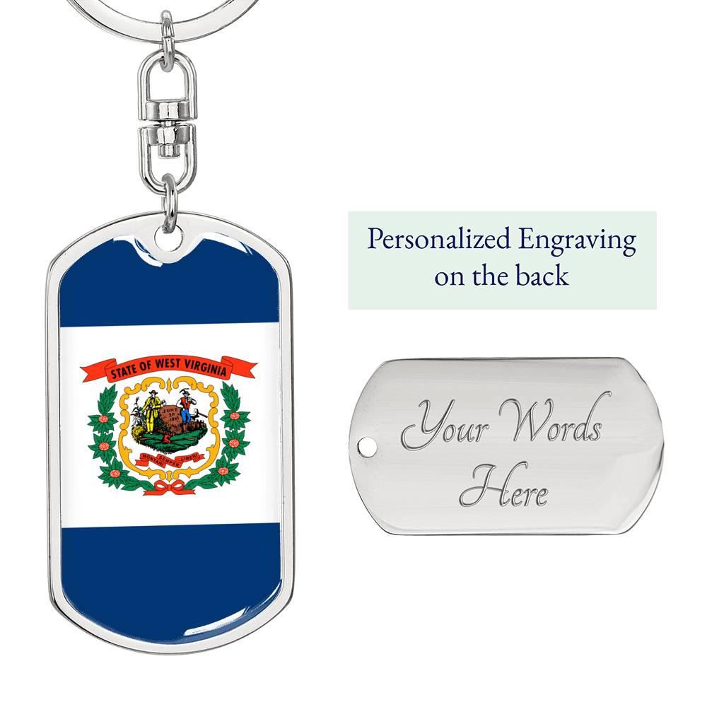 West Virginia State Flag Keychain Dog Tag Stainless Steel or 18k Gold-Express Your Love Gifts