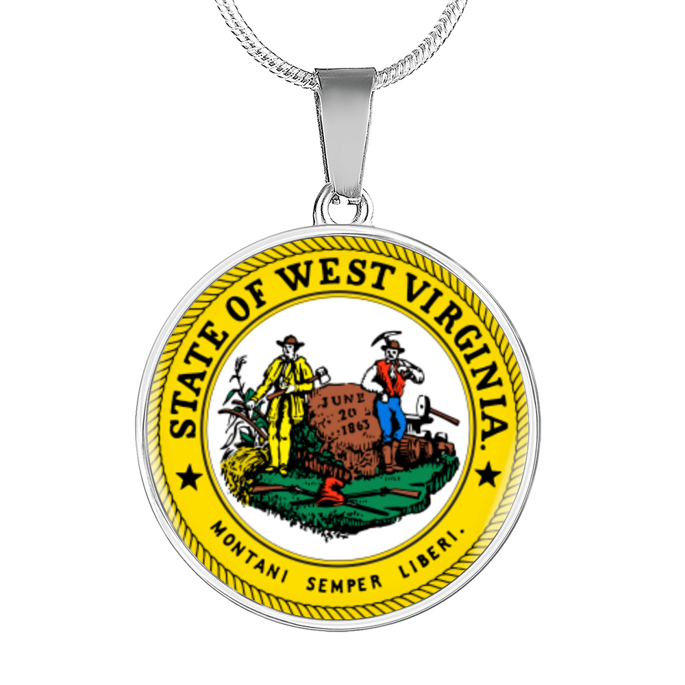 West Virginia State Seal Necklace Circle Pendant Stainless Steel or 18k Gold 18-22"-Express Your Love Gifts