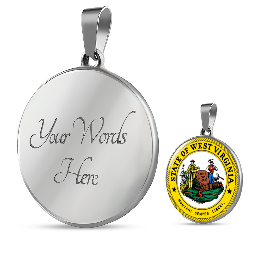West Virginia State Seal Necklace Circle Pendant Stainless Steel or 18k Gold 18-22"-Express Your Love Gifts
