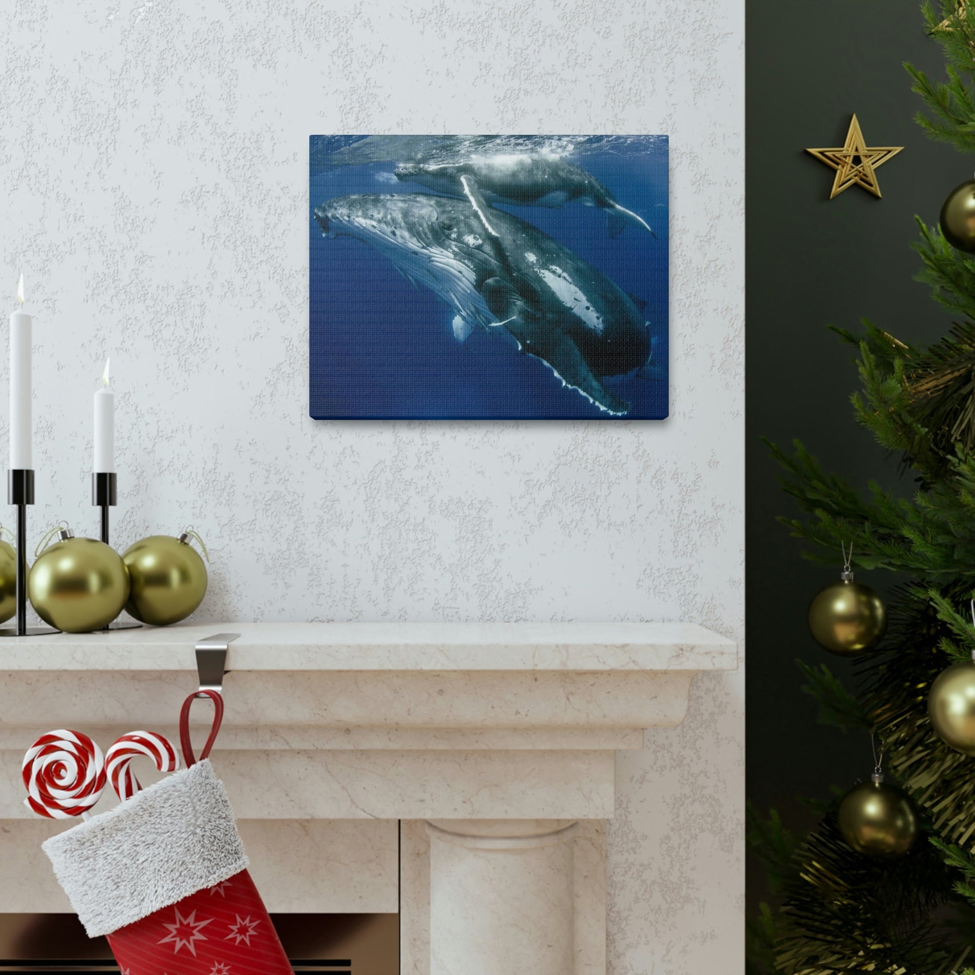 Scripture Walls Whale Couple Whale Couple Print Animal Wall Art Wildlife Canvas Prints Wall Art Ready to Hang Unframed-Express Your Love Gifts