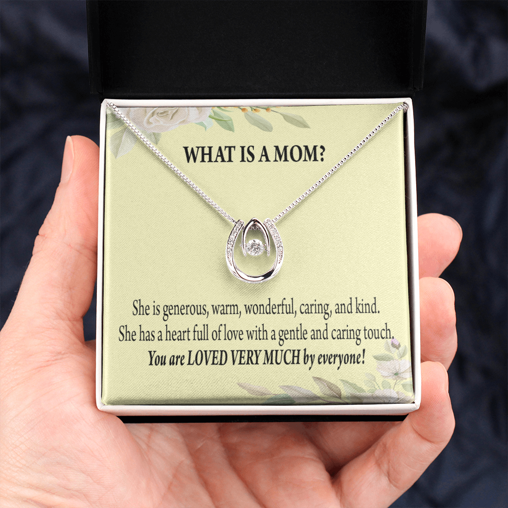 What is Mom Lucky Horseshoe Necklace Message Card 14k w CZ Crystals-Express Your Love Gifts