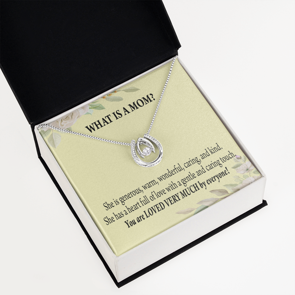 What is Mom Lucky Horseshoe Necklace Message Card 14k w CZ Crystals-Express Your Love Gifts