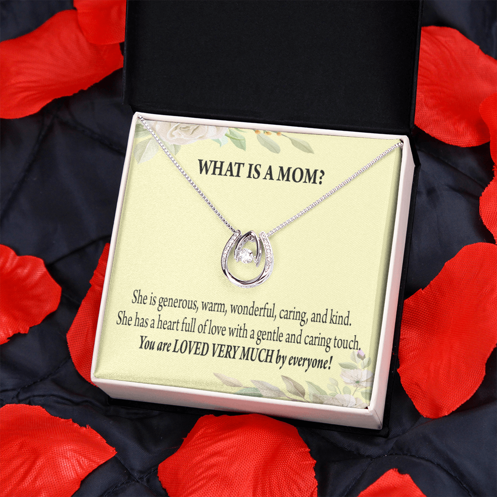 What is Mom Lucky Horseshoe Necklace Message Card 14k w CZ Crystals-Express Your Love Gifts