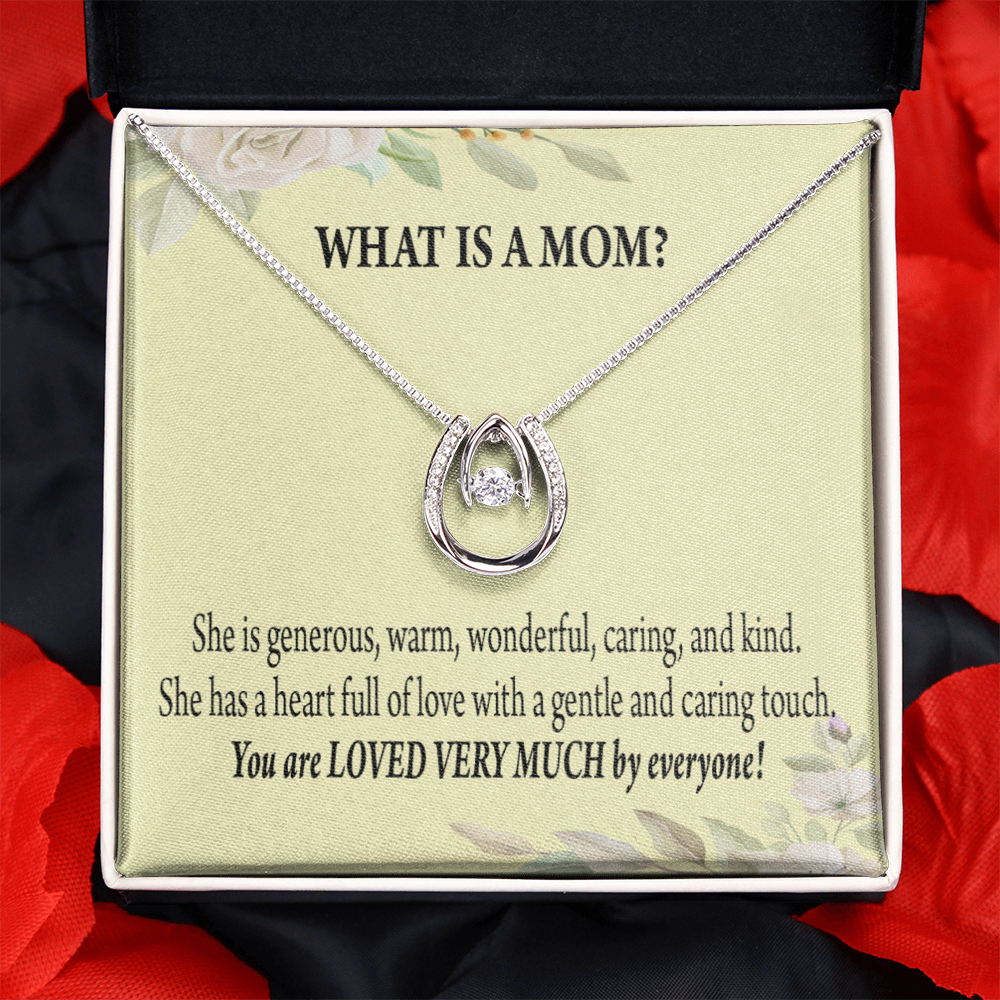 What is Mom Lucky Horseshoe Necklace Message Card 14k w CZ Crystals-Express Your Love Gifts