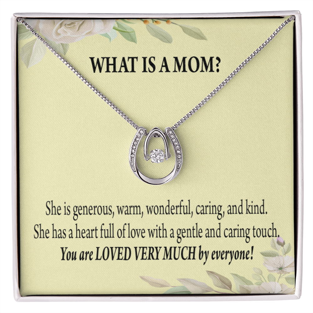 What is Mom Lucky Horseshoe Necklace Message Card 14k w CZ Crystals-Express Your Love Gifts