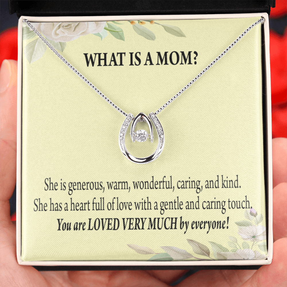 What is Mom Lucky Horseshoe Necklace Message Card 14k w CZ Crystals-Express Your Love Gifts