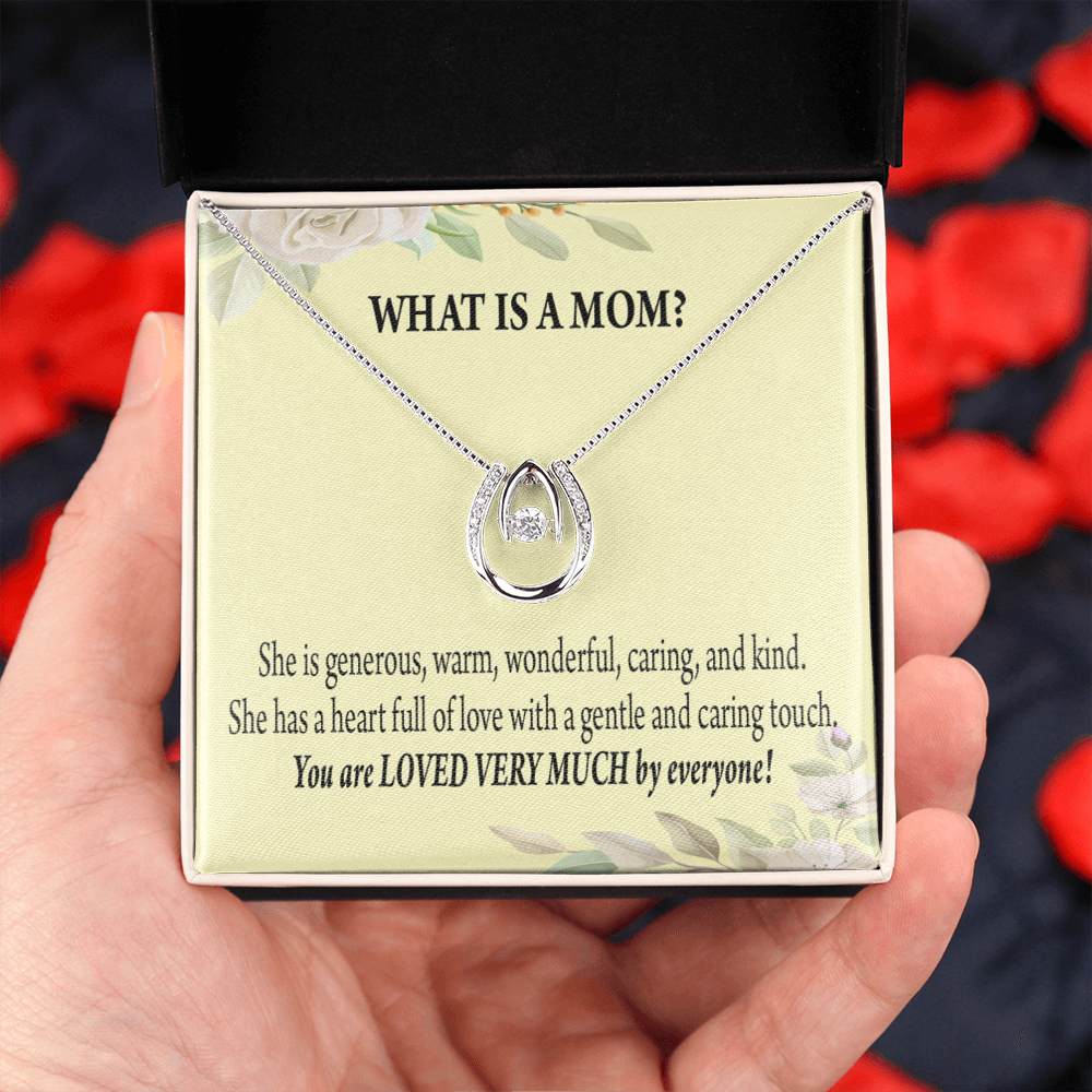 What is Mom Lucky Horseshoe Necklace Message Card 14k w CZ Crystals-Express Your Love Gifts