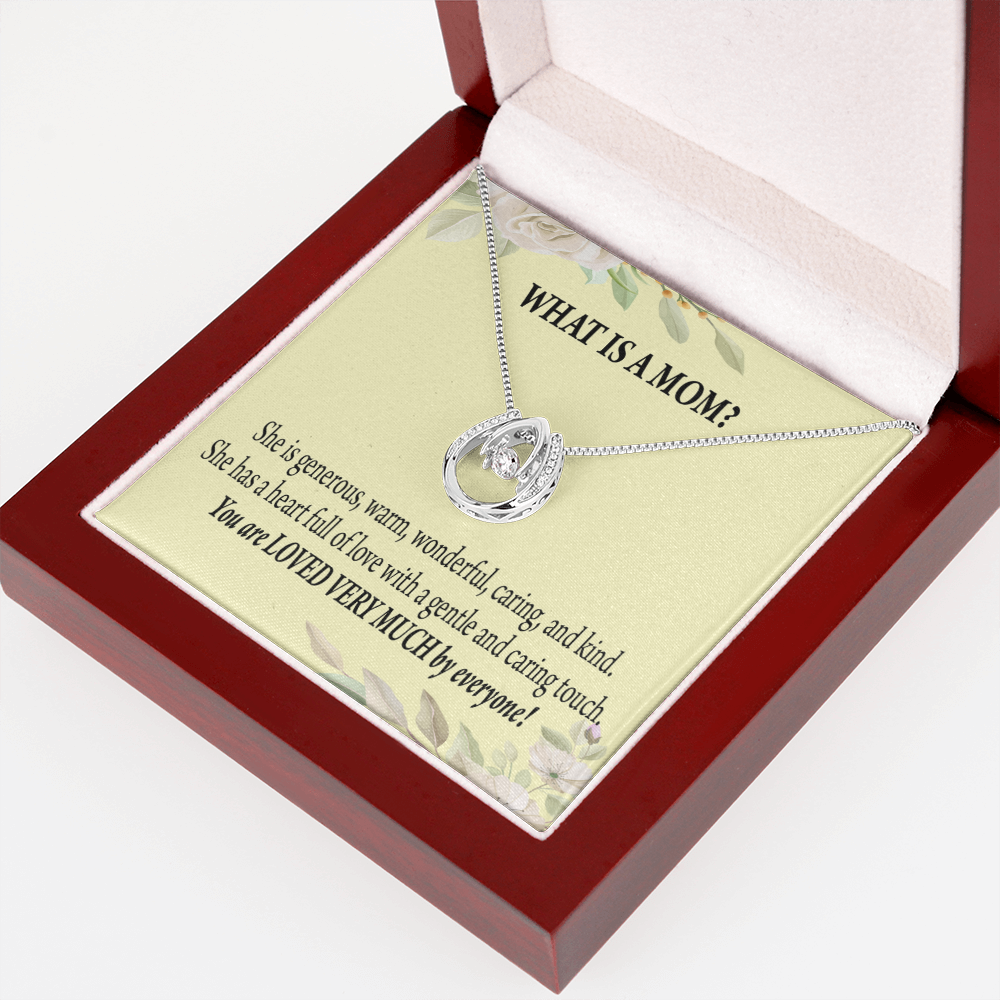 What is Mom Lucky Horseshoe Necklace Message Card 14k w CZ Crystals-Express Your Love Gifts