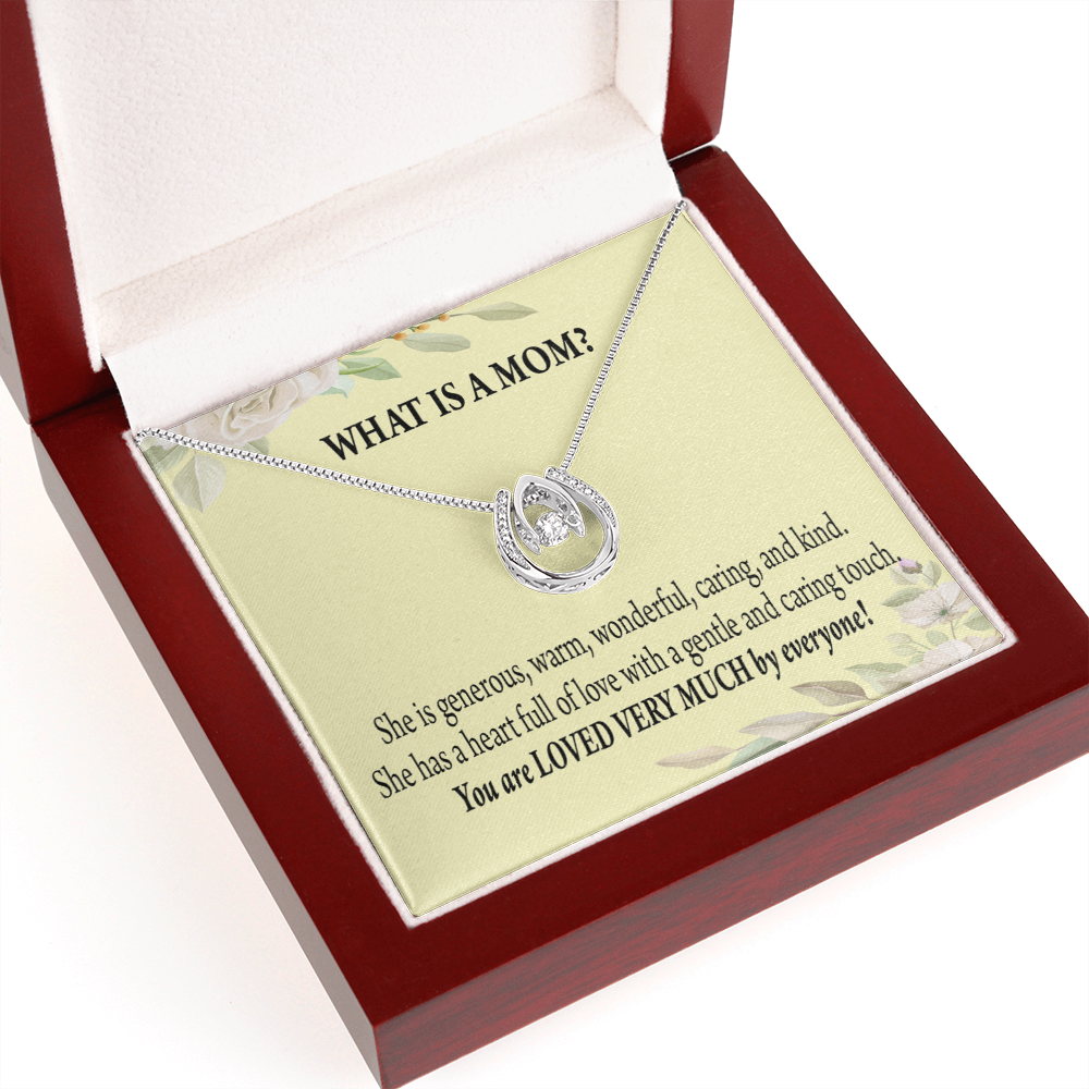 What is Mom Lucky Horseshoe Necklace Message Card 14k w CZ Crystals-Express Your Love Gifts