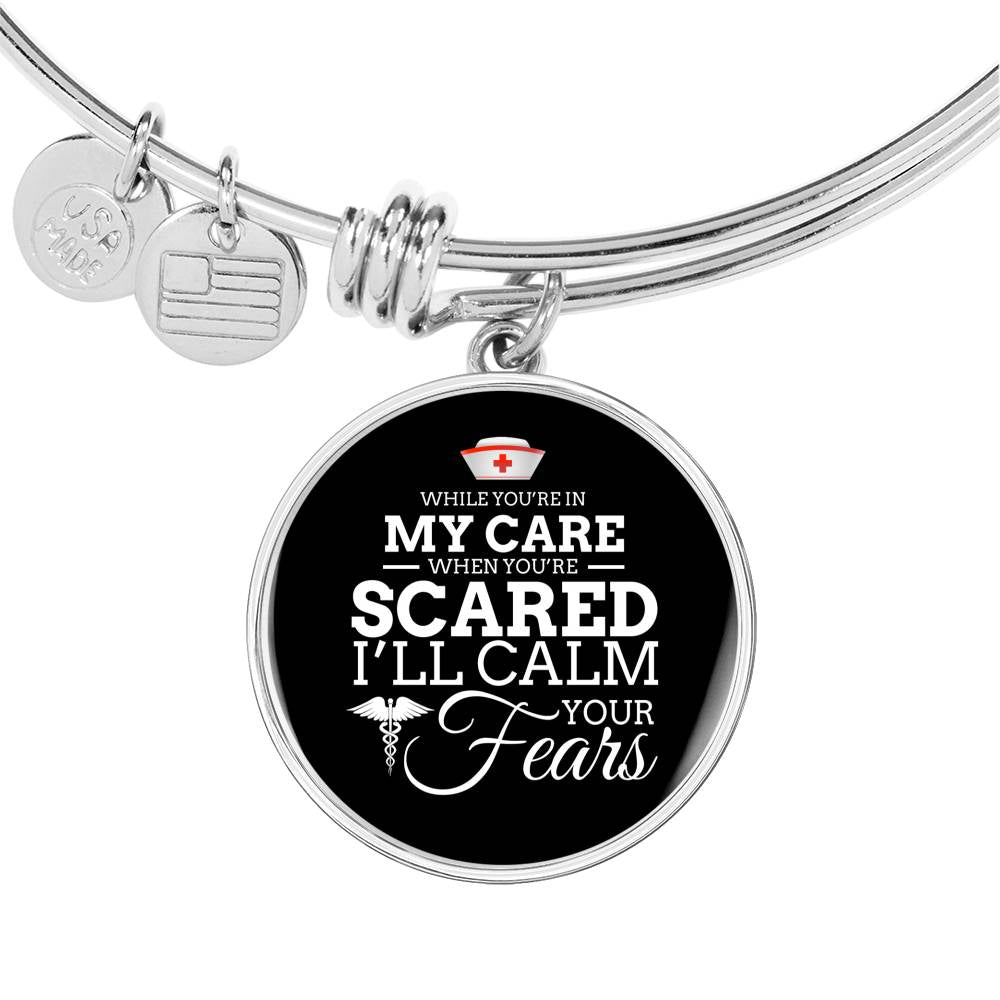 While You'Re In My CAre Nurse Circle Pendant Bangle Stainless Steel or 18k Gold 18-22"-Express Your Love Gifts