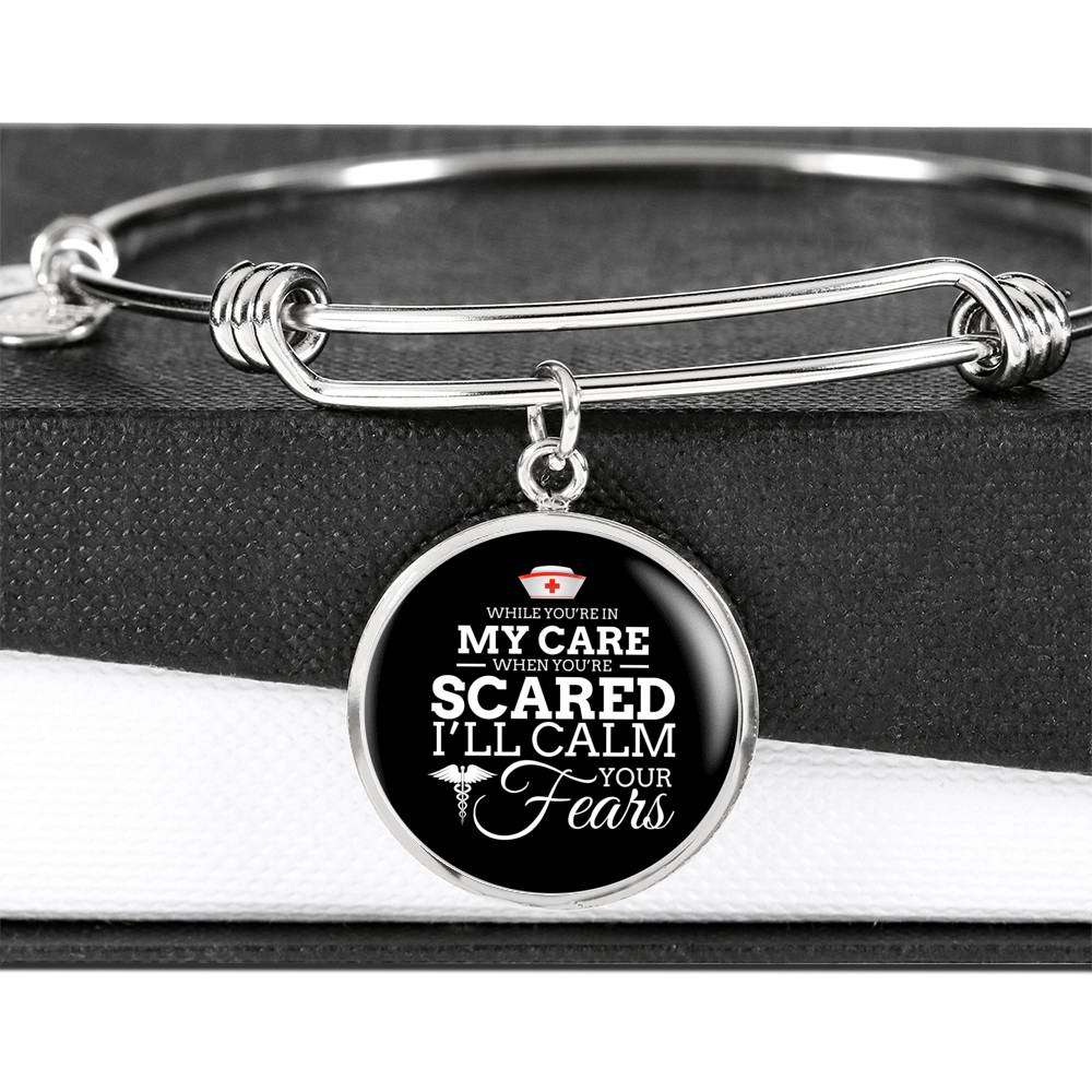 While You'Re In My CAre Nurse Circle Pendant Bangle Stainless Steel or 18k Gold 18-22"-Express Your Love Gifts