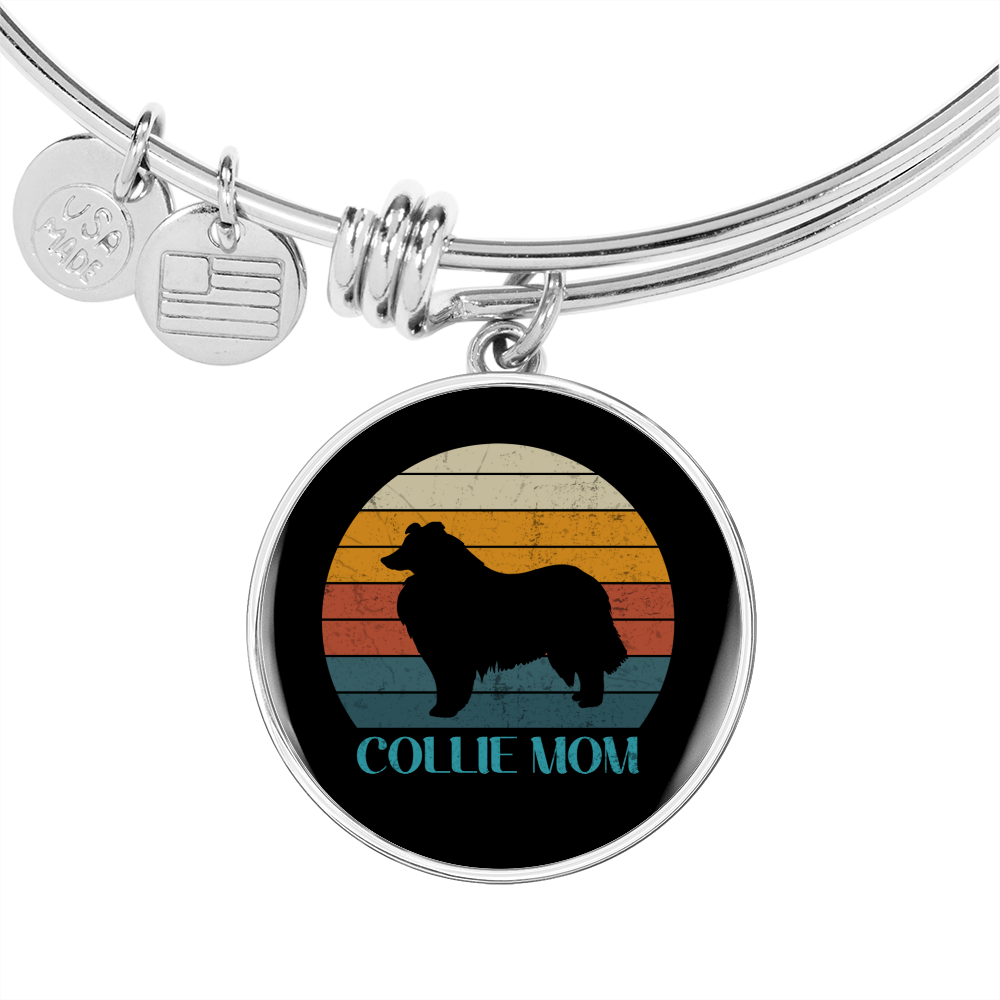 White Collie Mom Bracelet Stainless Steel or 18k Gold Circle Bangle-Express Your Love Gifts