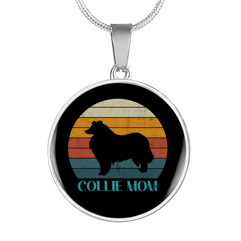 White Collie Mom Circle Necklace Stainless Steel or 18k Gold 18-22"-Express Your Love Gifts