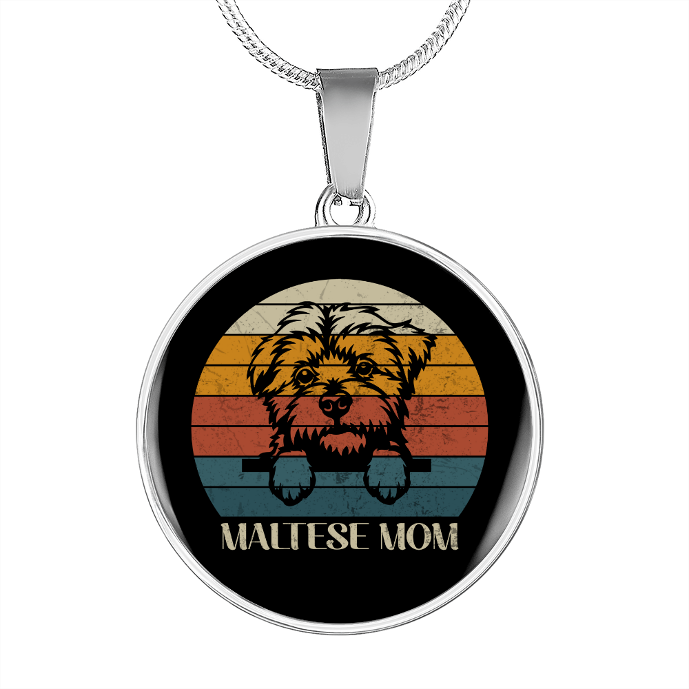 White Maltese Mom Circle Necklace Stainless Steel or 18k Gold 18-22"-Express Your Love Gifts