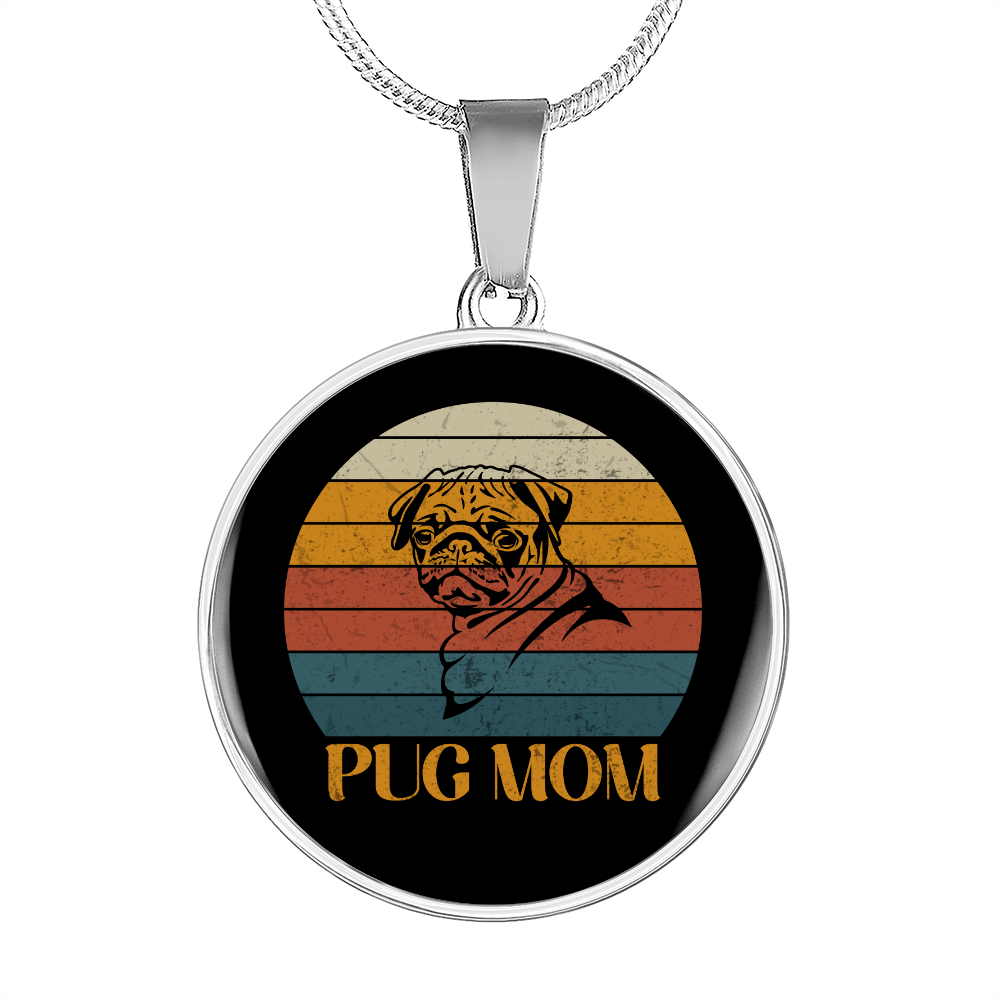 White Pug Mom Circle Necklace Stainless Steel or 18k Gold 18-22"-Express Your Love Gifts